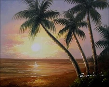 Quality Hand Painted Oil Painting, Sunrise over the Pacific Ocean, 8x10in
