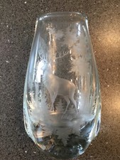 Vase Glasvase Oval Hirsch graviert geätzt 18 cm Moser Rowland Ward