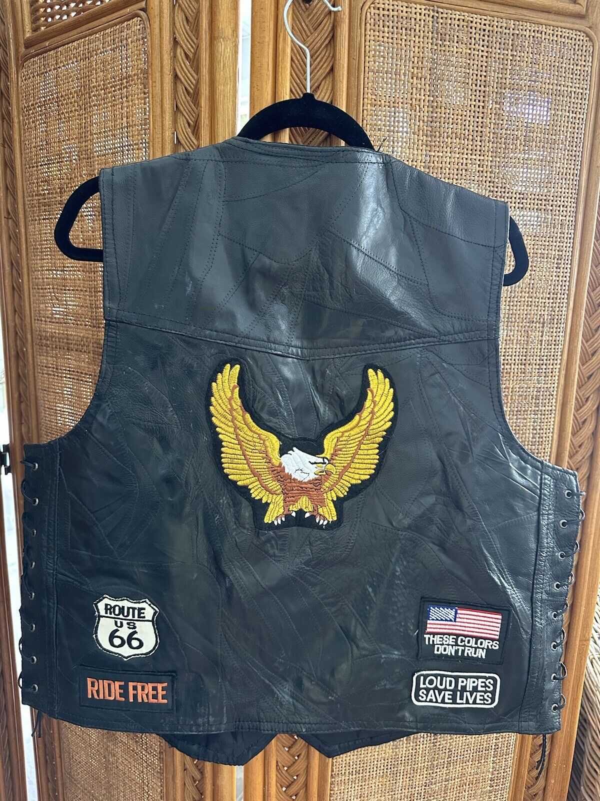 VTG Patchwork Black Leather Motorcycle Biker Vest… - image 2