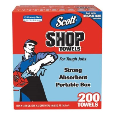 Scott Shop Towels Pop-up Box for Tough Messes, Blue, 200 Count