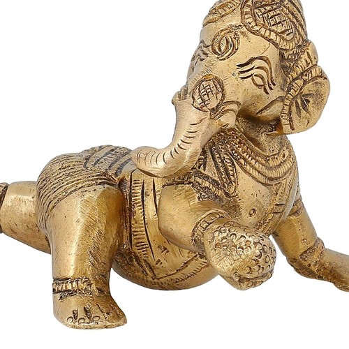 Lord Ganesha Descansando Postura Latón Escultura Decoración Estatua Ídolo - Imagen 2 de 5