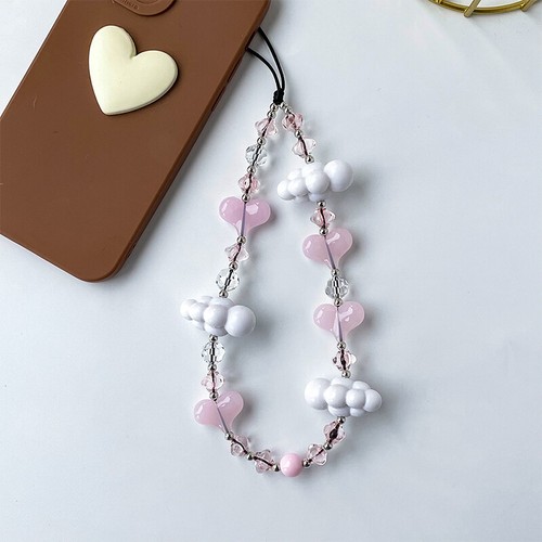 Y2K Love Heart Clouds Phone Lanyard Wristband Sweet Beaded Phone Strap Keychain - 第 3/9 張圖片