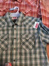 Wrangler New Cowboy Wash Western Shirt, XL, Long Sleeve  Green  Gray Plaid