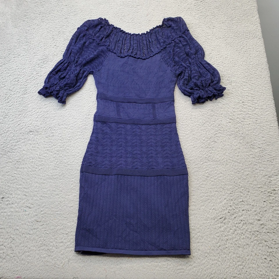 Vestido Lápiz Catherine Malandrino Crochet Para Mujer Pequeño Azul Marino Forrado Manga Abullonada Foto 2 de 4