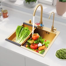 20" Kitchen Sink Countertop Drop-in w/ Faucet & Draining Basket & Soap Dispenser