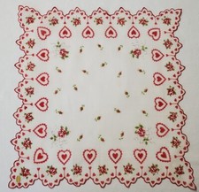 Vintage Cotton Handkerchief Floral Hearts 13" Square Made In Philippines Tag