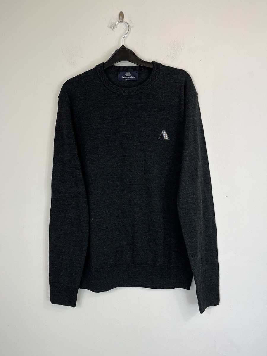Aquascutum Dark Grey Crew Neck Casual Long Sleeve Jumper Mens Size M Sweater