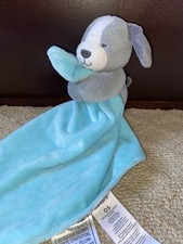 Carters Lovey Security Blanket Blue With Gray Puppy Dog Plush Baby EUC