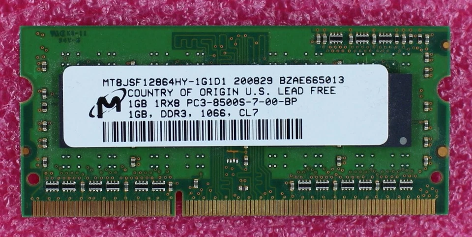 43R1989 - IBM ThinkPad 1GB 1Rx8 PC3-8500S SODimm - Image 2 of 2