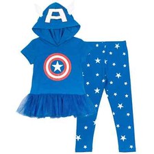 Marvel Captain America Toddler Girls Peplum Costume T-Shirt Legging Size 10-12