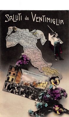 J68/ Foreign RPPC Postcard c1910 Ventimiglia Italy Plaza Crowd 251