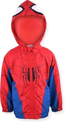 Marvel Spider-Man Boys Hooded Zip Up Windbreaker Outerwear Jacket for Toddler an