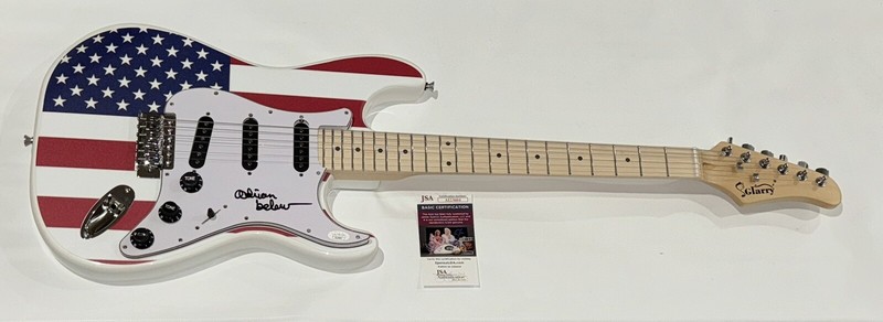 ADRIAN BELEW SIGNED USA FLAG ELECTRIC GUITAR RED CRIMSON JSA COA