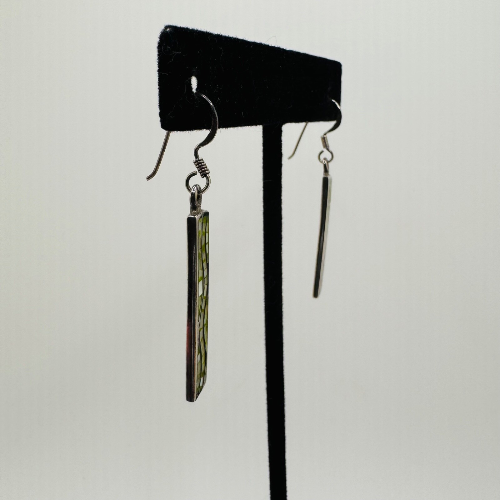 Mosaic Dangle Earrings Wavy Pattern White and Lig… - image 3