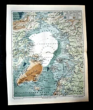 1902 GeoTopographical.Map of NORD-POLARLANDER - NORTH POLE LANDS Meyers