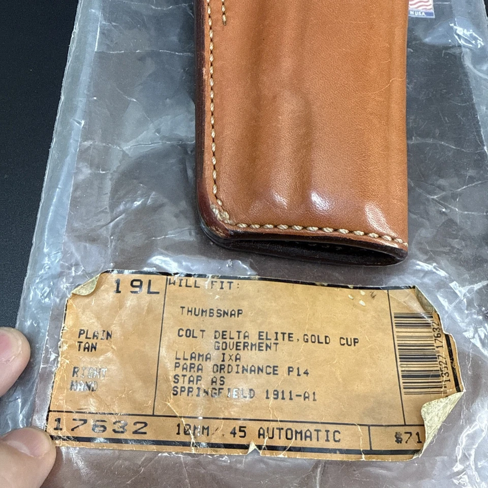 Bianchi 19L Thumbsnap OWB Holster Fits Ruger SR1911, Tan Leather, RH #17632 - Image 2 of 4