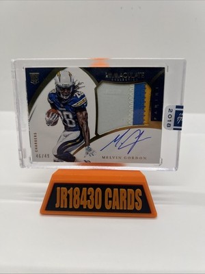 MELVIN GORDON 2015 IMMACULATE GOLD RPA 3 COLOR PATCH ON CARD AUTO RC #D /49