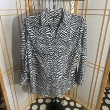 TALBOTS Black White Zebra Print Button Double Pockets Long Sleeve Blouse 16W EUC