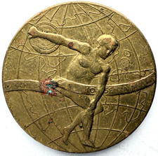 Saloni Del Pathefono Napoli Milan Torina Italy Discus Athlete Medal Token Brass