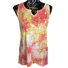 Blue 84 Floral Tank Top Women M Tie Dye V Neck Sleeveless Made in USA