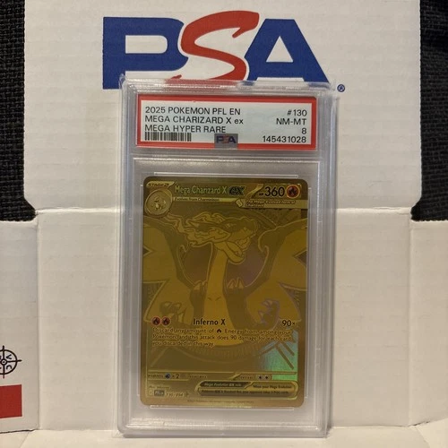 2025 POKEMON PFL EN-PHANTASMAL FLAMES MEGA HYPER RARE MEGA CHARIZARD X EX PSA 8