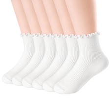 Mcool Mary Ruffle Socks for Girls Toddler School 5-7 Years, 6 Pairs White