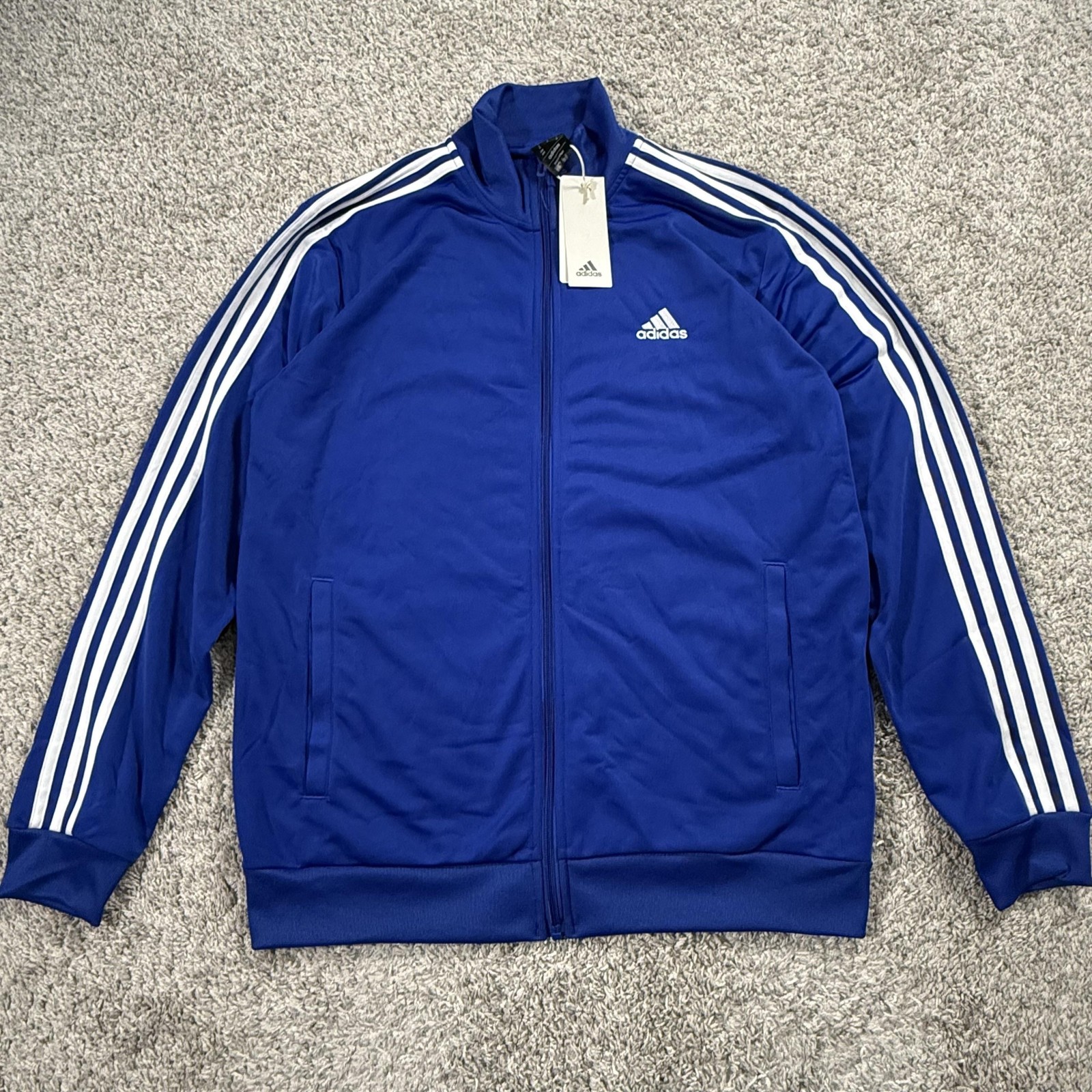 Adidas Jacket Mens Medium Blue 3-Stripes Track Full Zip Training IC6761