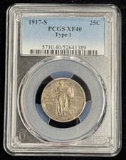 1917 S Type 1 Standing Liberty Quarter PCGS XF 40, Low Mintage, Semi-Key Date