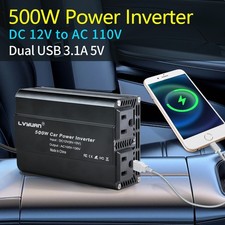 500W Car Power Inverter DC 12V to AC 110V Converter 2 x USB, 2 x Socket Camping