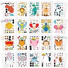 100PCS Make Your Own Stickers for Kids, Make-a-Face Stickers, 20 Animals Stic...