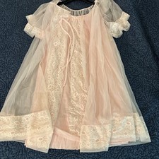 Vintage 60s Miss Elaine Pink Chiffon Peignoir Set Robe  Gown