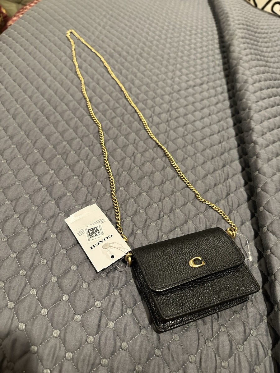 COACH C6718 Black Pebbled Leather Half Flap Card Case