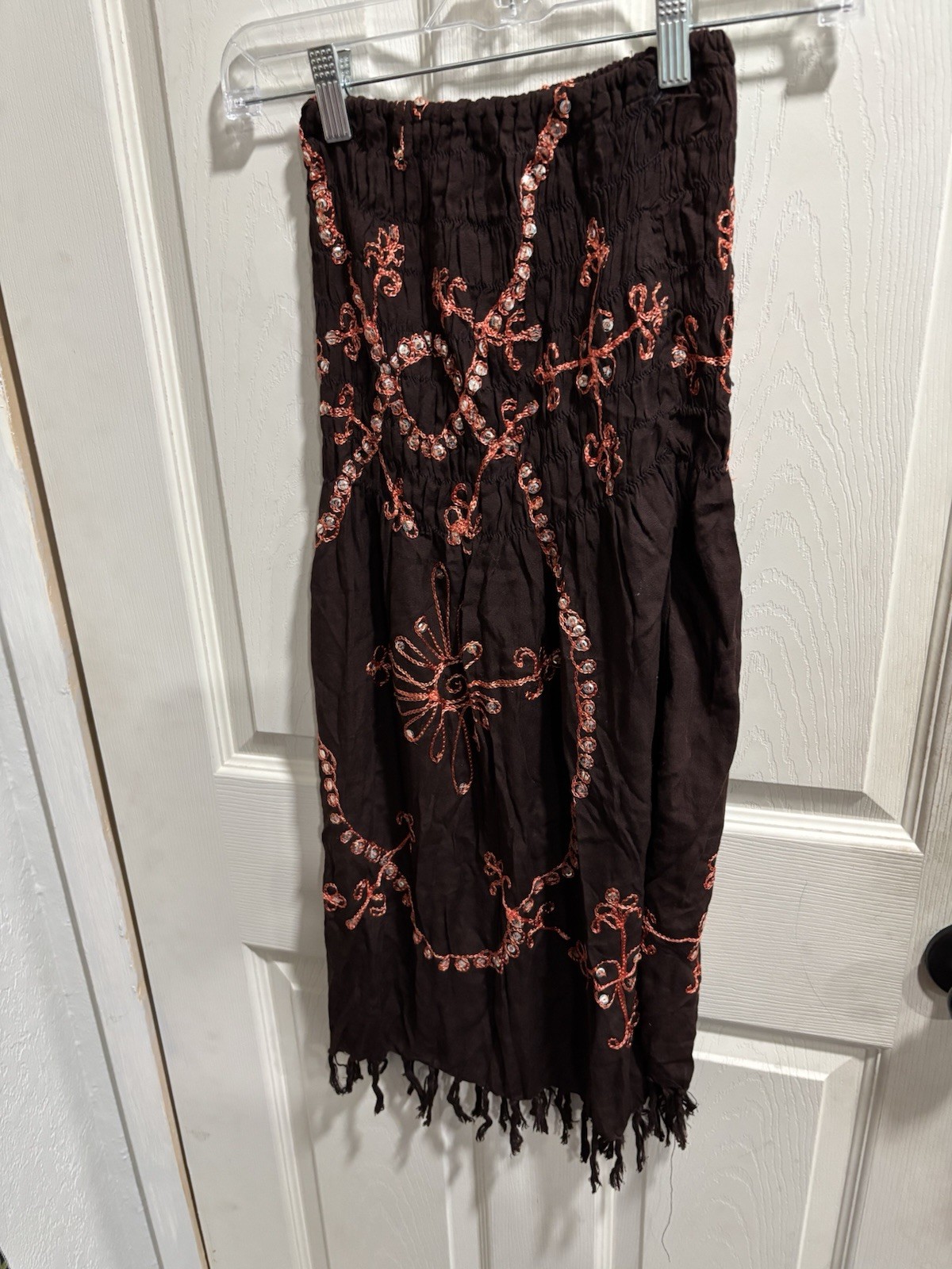 Women's patterned brown sequence sundress straple… - image 3