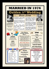 ⭐  50th Golden Wedding Anniversary Gift – Married in 1976 – A4 Framed Poster