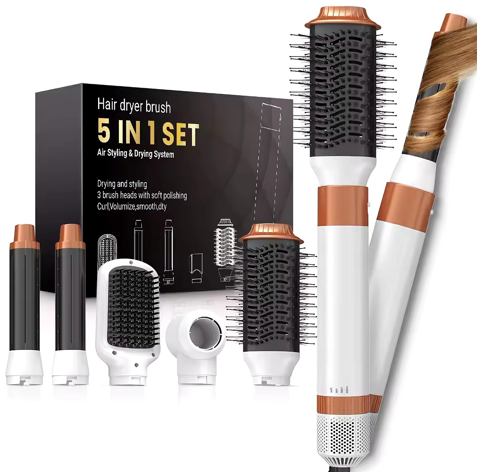 Brosse sèche-cheveux 5 en 1 anti-frisottis pour lisser et sécher les cheveux abîmés