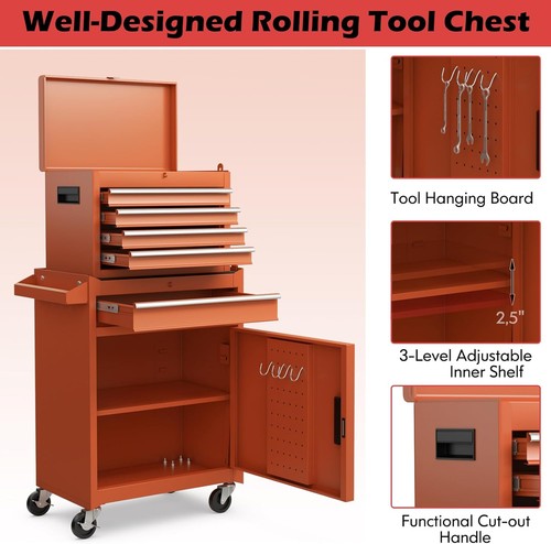 Goplus Tool Chest, 5 Drawers Rolling Tool Cabinet with Detachable Top Toolbox, - Picture 6 of 9