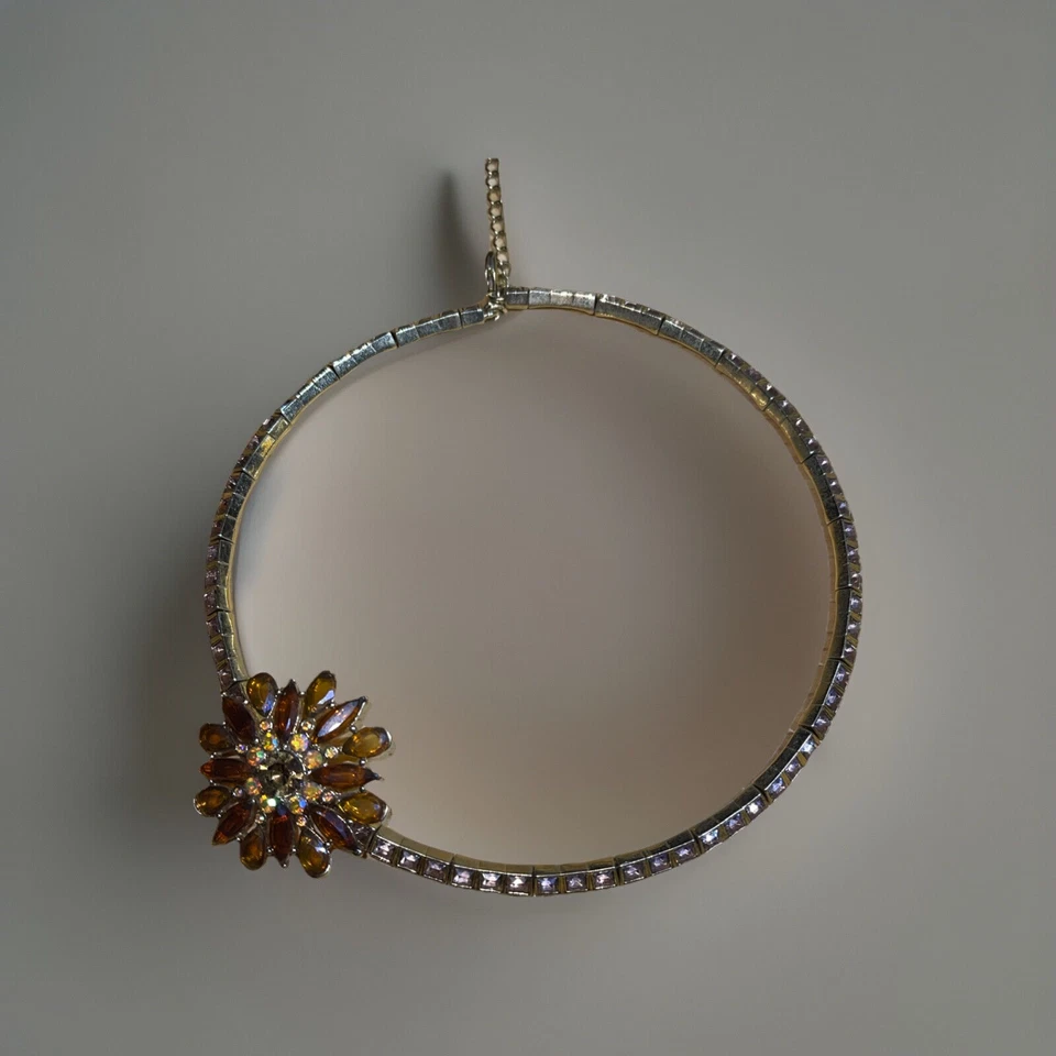 "Collar gargantilla vintage Estate imitación ámbar inserciones de diamantes de imitación alrededor del cuello extensiones de 2,5""" Foto 3 de 4