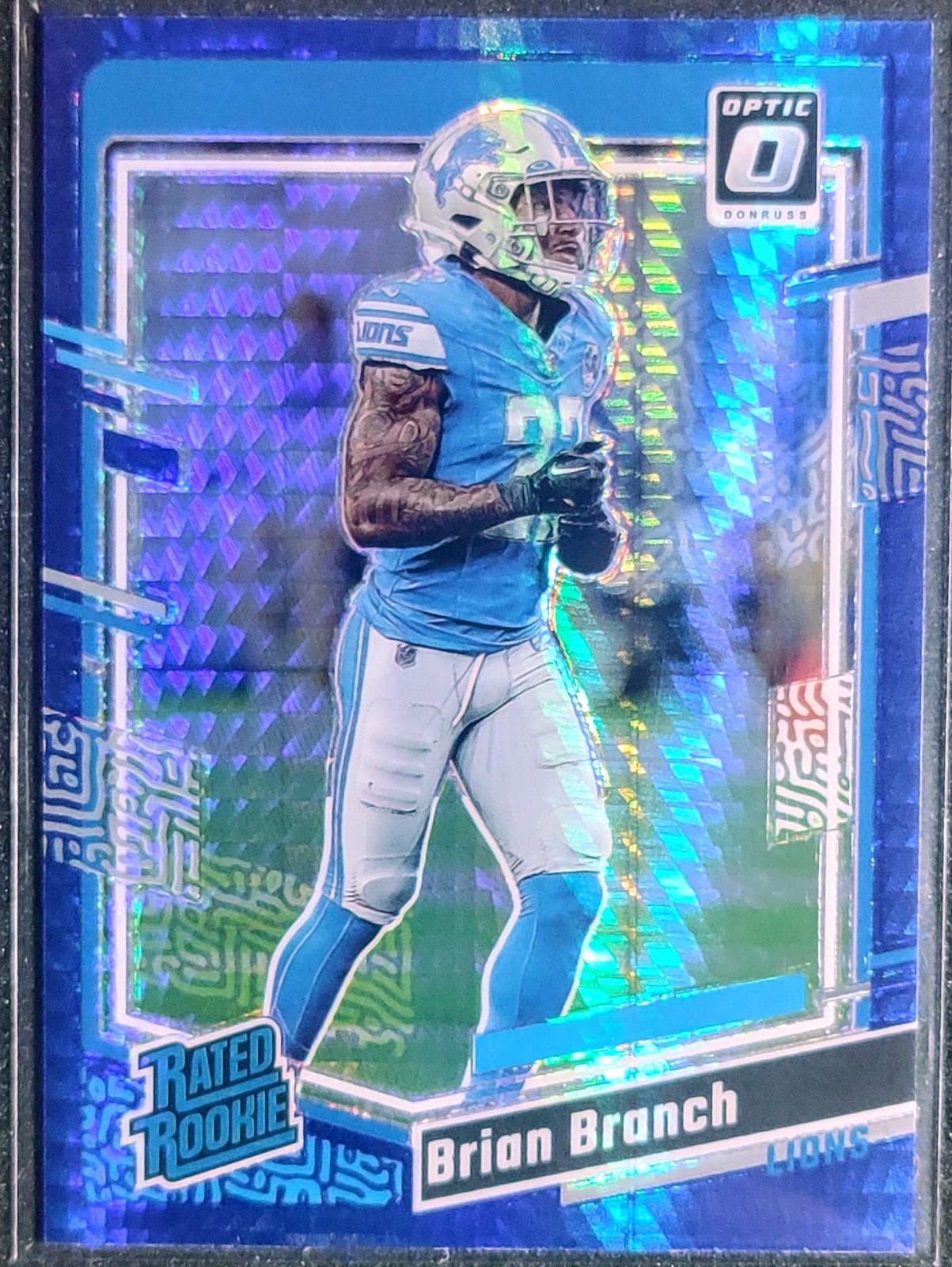2023 Panini Donruss Optic Blue Hyper - Rated Rookie #233 Brian Branch (RC) Lions