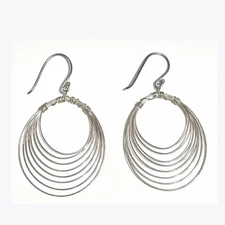 Coiled Wire Hoop Earrings Silver Tone Dangle Spiral Lightweight Hook Handcrafted