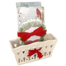 Lissom Design Winter Song Birds Ceramic Desk Set Cardinal Holly Berry Christmas