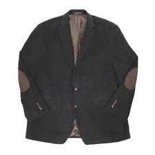 Chaps Corduroy Blazer Sport Coat Elbow Patch Black 100 Cotton Men 48L