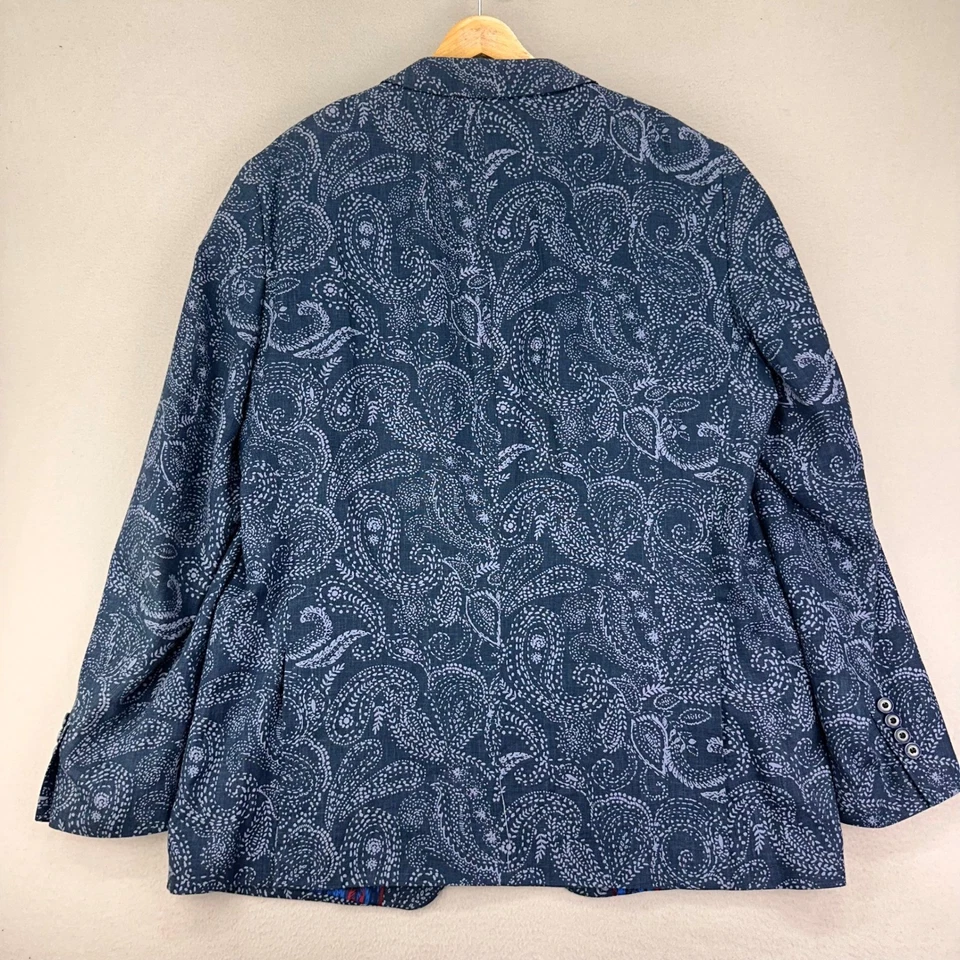 Chaqueta Blazer Tallia Para Hombre 46L Azul Cachemira Floral Lino Rayón Preppy Abrigo Deportivo Foto 4 de 4