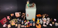 Dollhouse Fridge and Lot of 80 Mini Items, Kitchen, Games, Books, Toys