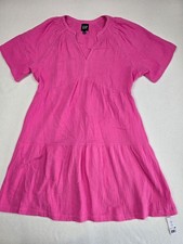 NEW Gap Medium Pink Tiered Short Sleeve 100% Cotton Dress