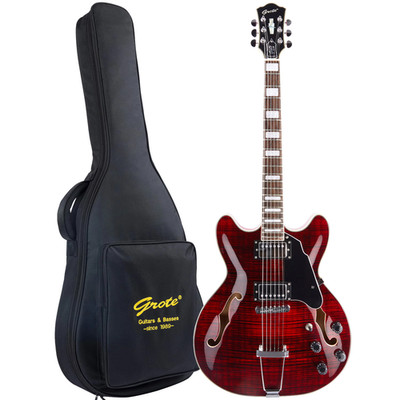 Grote 335-02 Retro Electric Guitar Selected Flame Maple top Red With Black Bag