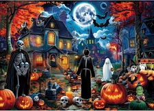 Halloween 1000 Pieces Puzzles for Adults, Halloween Night Horror House Spooky Sk