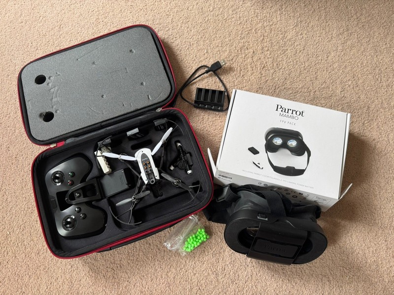 Parrot Mambo Drone - FPV camera/goggles, hard case spare batteries & charger