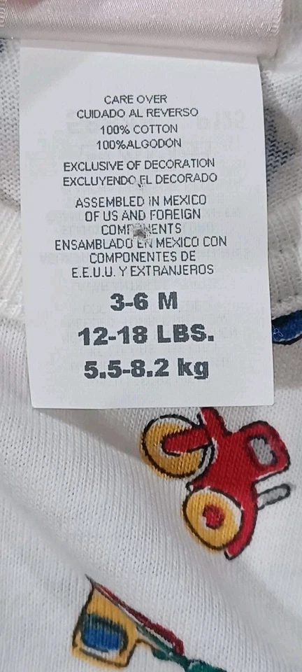 Mameluco Carter's vintage bebé niño 3-6 meses camiones de construcción 100 % algodón años 90 Foto 4 de 4