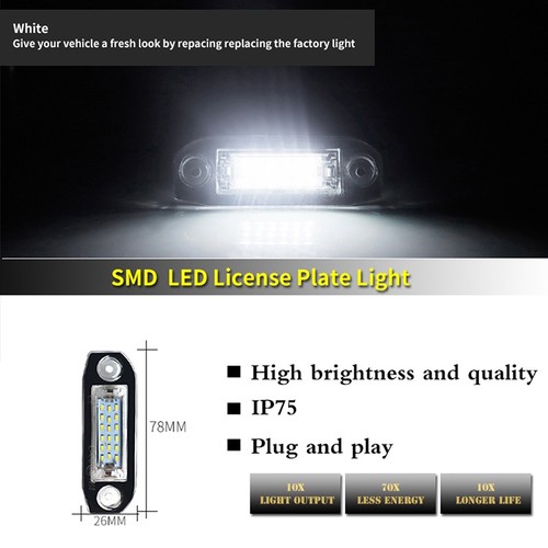 LED car license plate light 12V white light for Volvo S40 S60 S80 XC70 XC60 _j - Photo 4/12