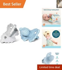 Freezable RaZberry Silicone Teether Pacifier for Comfort - 2 Pack, Blue Grey